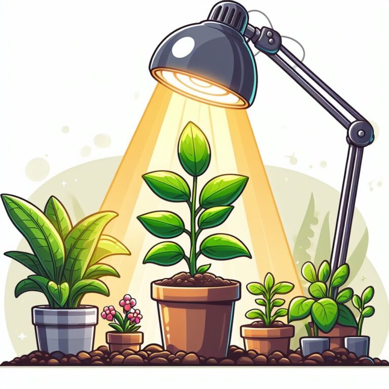Pflanze die uner einer LED Lcihtquelle steht.